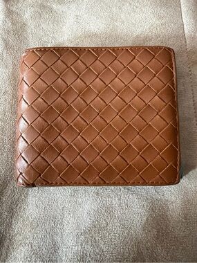 Bottega Veneta Intrecciato Brown & Turquoise Bifold Super Soft Leather Wallet